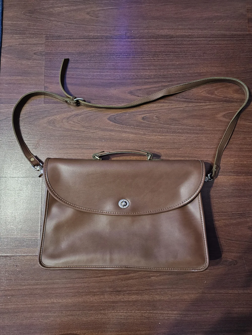 Vintage Coach Brown Leather Laptop Shoulder Bag with Top Handle